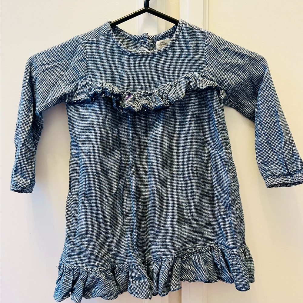 Zara Blue Flannel Ruffled Blouse